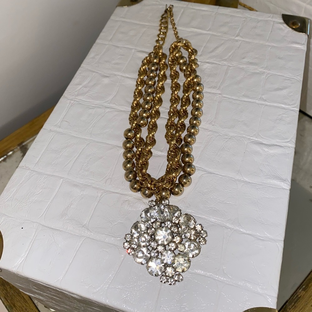 Chunky Gold Necklace with Stone Pendant